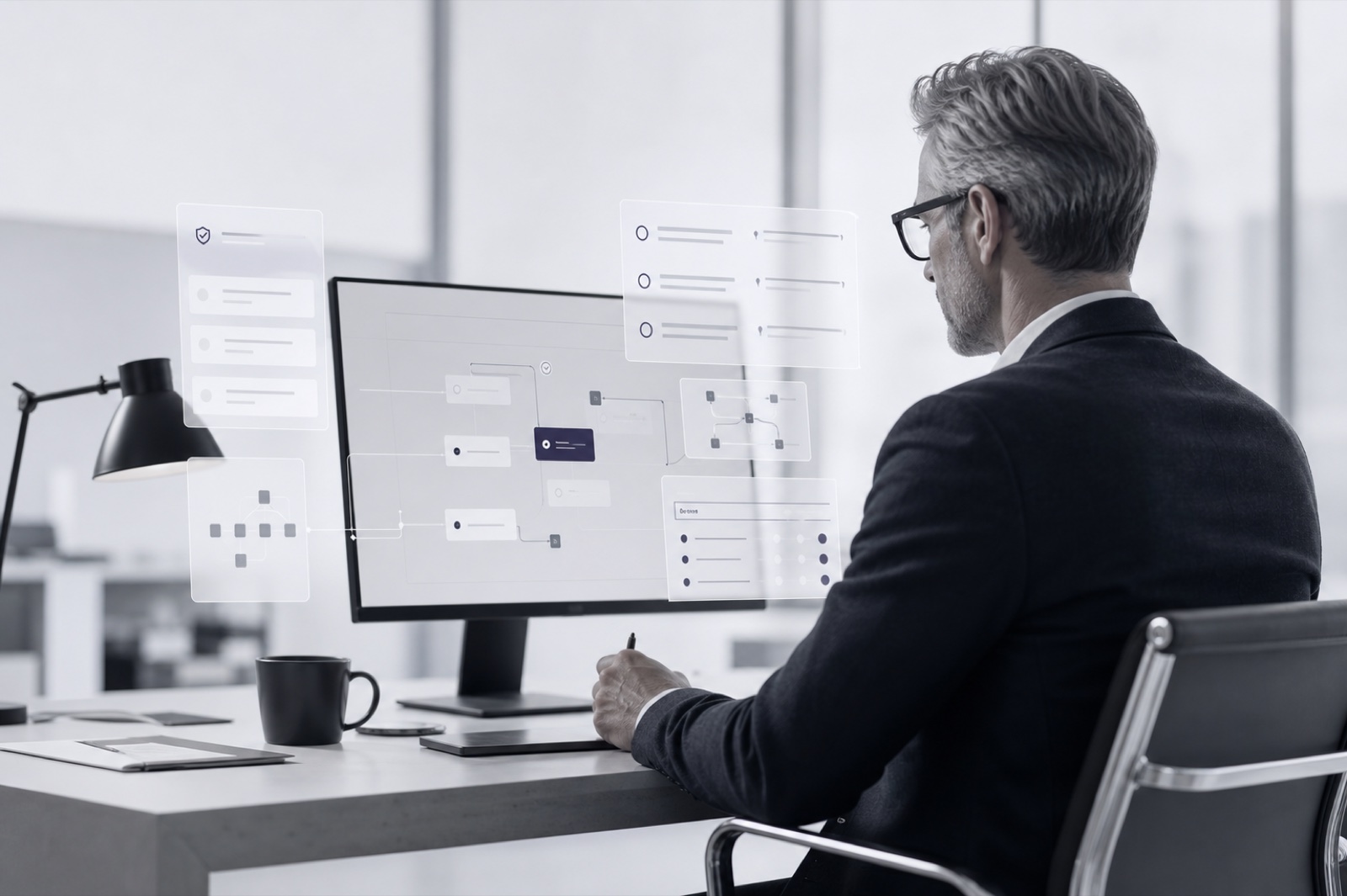 A business operator reviewing governed AI workflow proposals